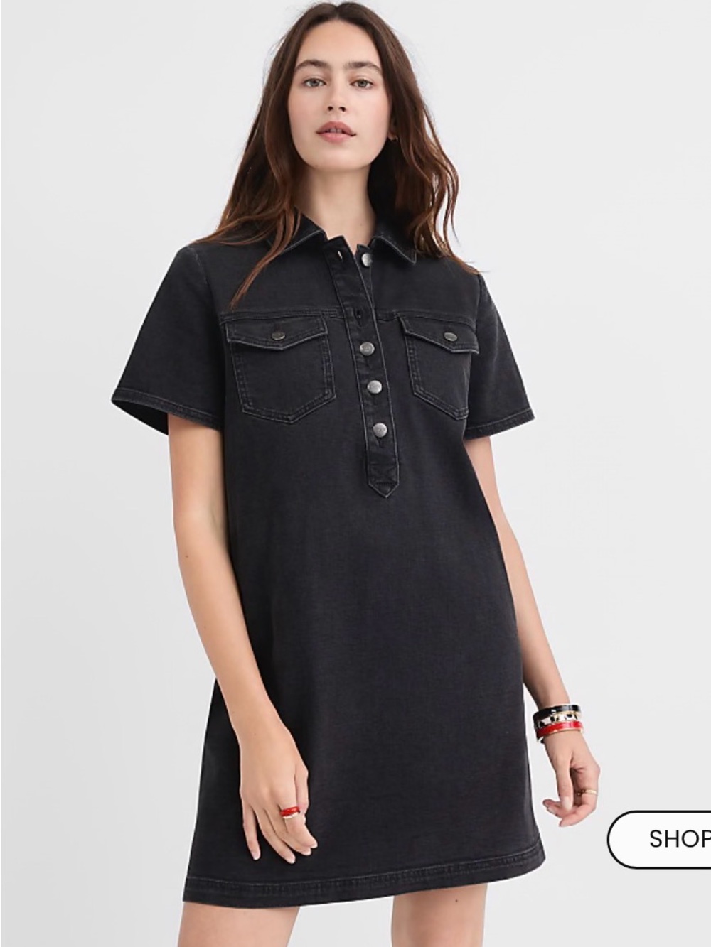 NWT! LOFT Denim Mini Pocket Dress in Washed Black
